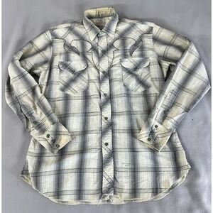 Vintage California Ranchwear H Bar C 1950s Large Plaid Mens Shirt Pearl Snap Y2K